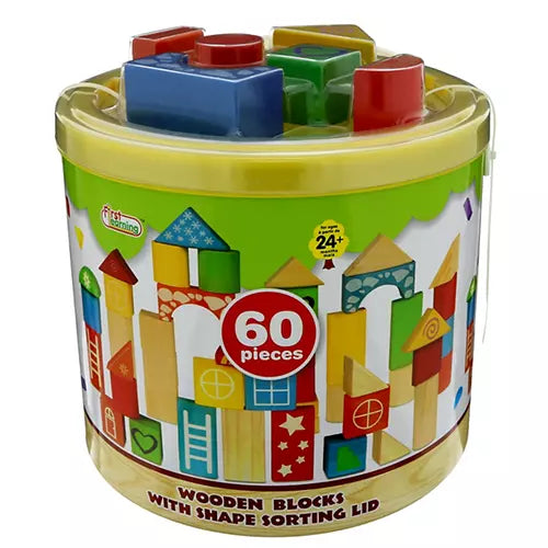 Fun Learning Wooden Blocks with Shape Sorter Lid 60pc