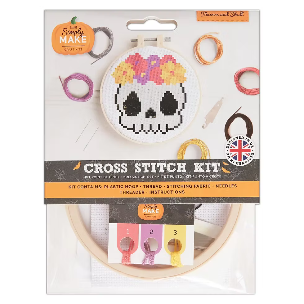 Simply Make Cross Stitch Kit 5" Flowers And Skull