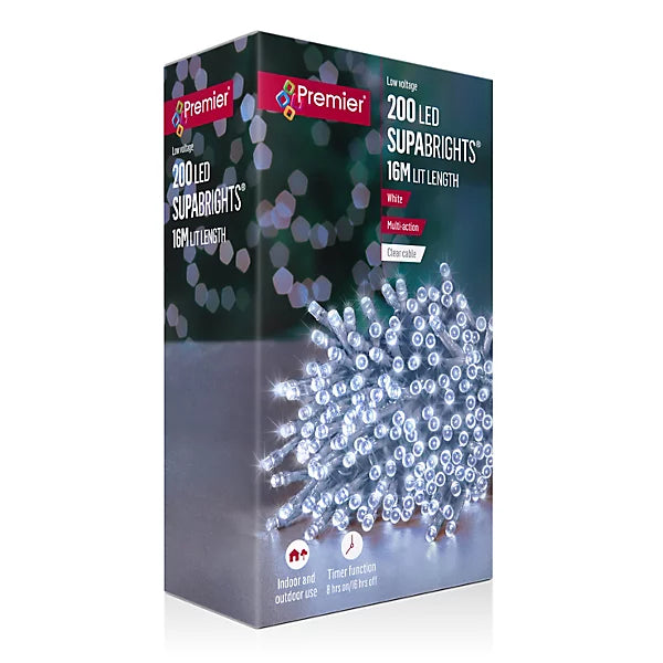 Premier 200 Multi-Action LED Clear Cable Superbrights With Timer White