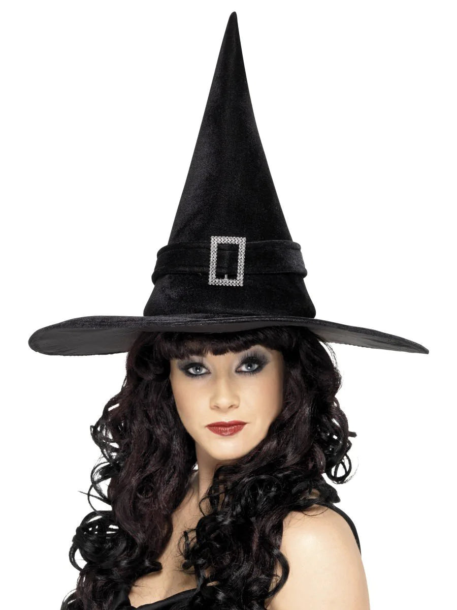 Halloween Adult Black Witches Hat With Silver Buckle