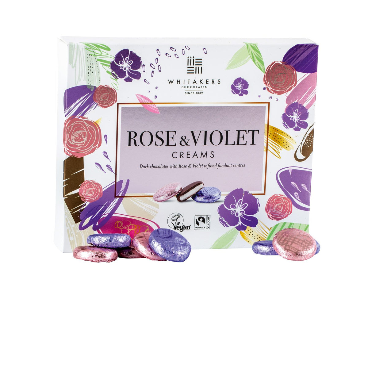 Whitakers Dark Chocolate Rose and Violet Creams 200g