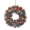 Festive 36cm snowy pinecones-red/white bell wreath in box