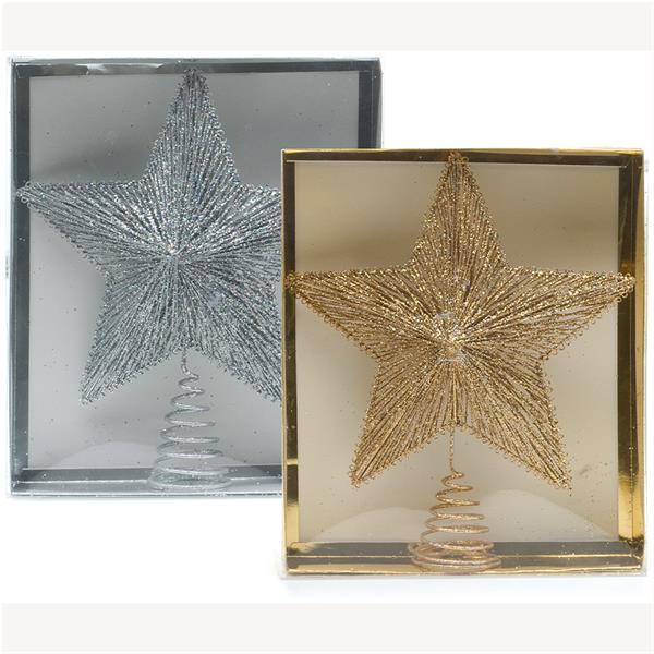 Festive 25cm Glitter Star Tree Topper Boxed Gold or Silver