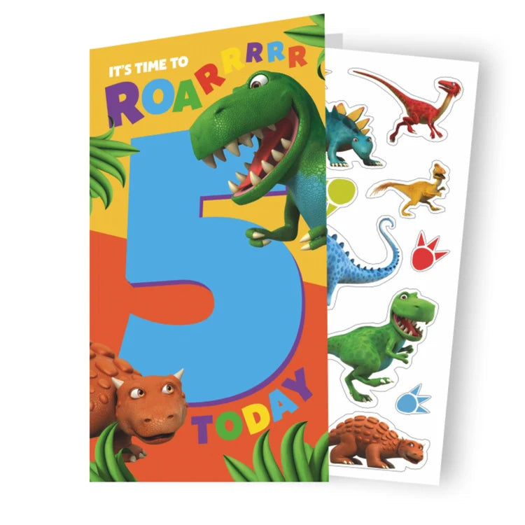 Dinosaur Happy Birthday 5 Sticker Card