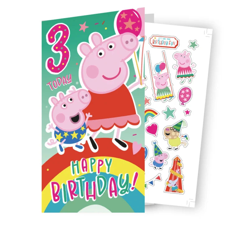Peppa Pig Happy Birthday 3 Sticker Card