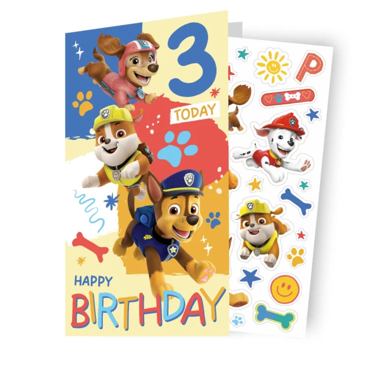 Paw Patrol Happy Birthday 3 Sticker Card