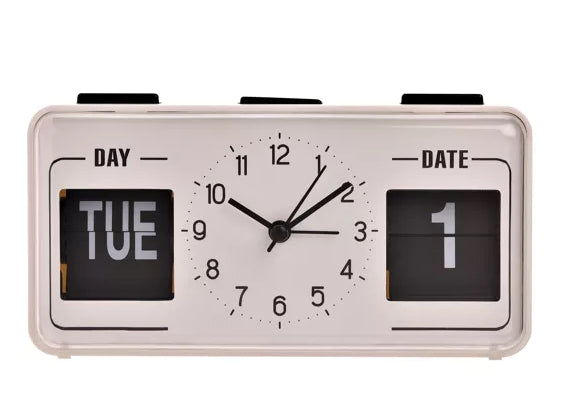 Hometime White & Black Calendar Alarm Clock