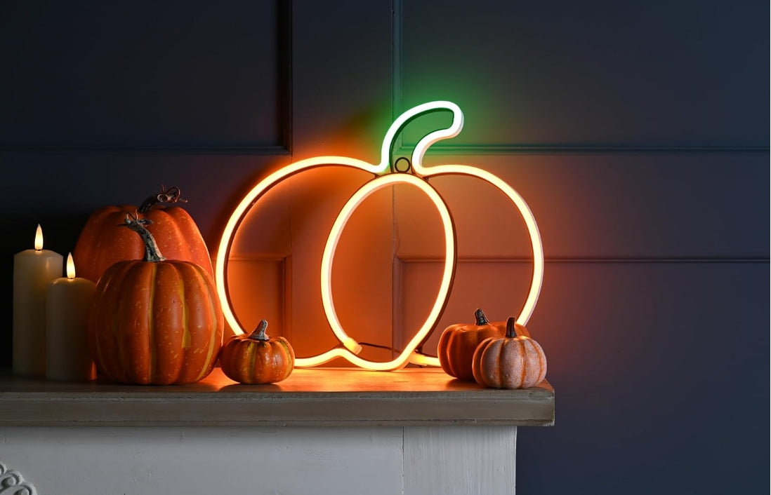 Festive Halloween Neon Lit Flex Pumpkin Light 33cm