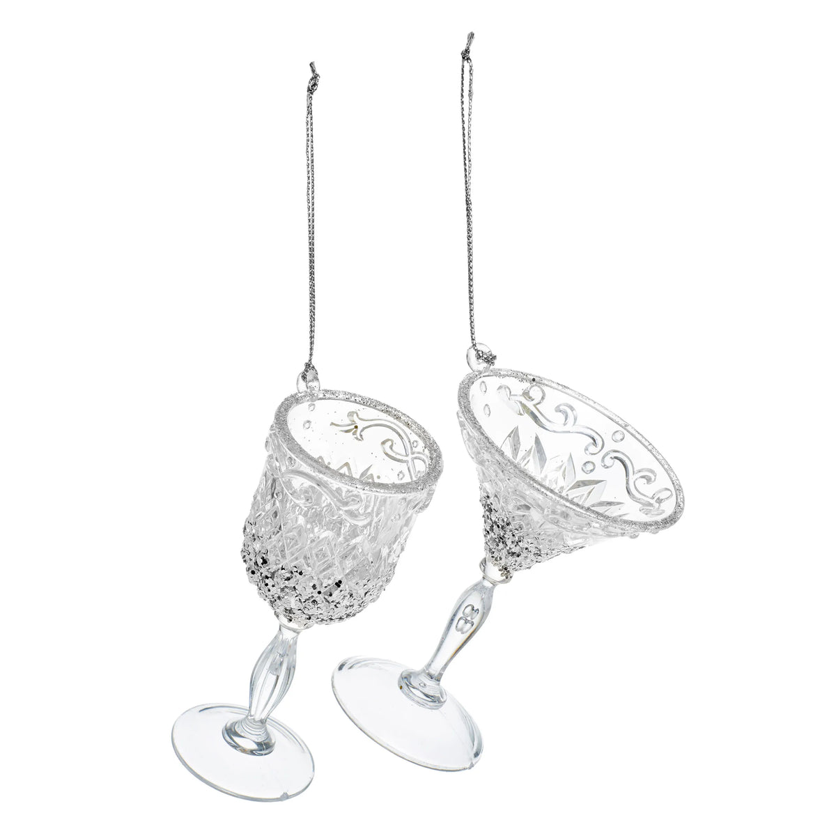 Premier 10cm Clear Silver Wine Glass Hanging Decoration