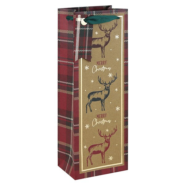 Tartan Woodland Kraft Bottle Bag