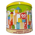 Fun Learning Wooden Blocks with Shape Sorter Lid 60pc