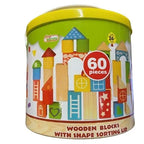 Fun Learning Wooden Blocks with Shape Sorter Lid 60pc