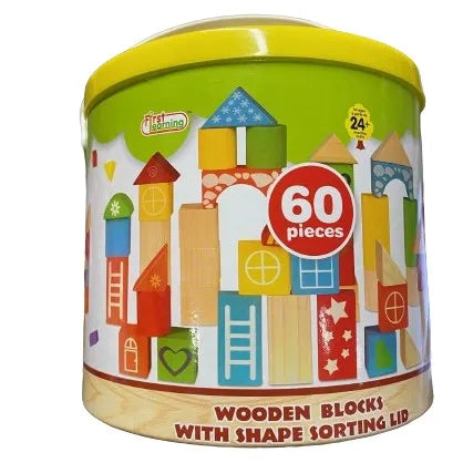 Fun Learning Wooden Blocks with Shape Sorter Lid 60pc