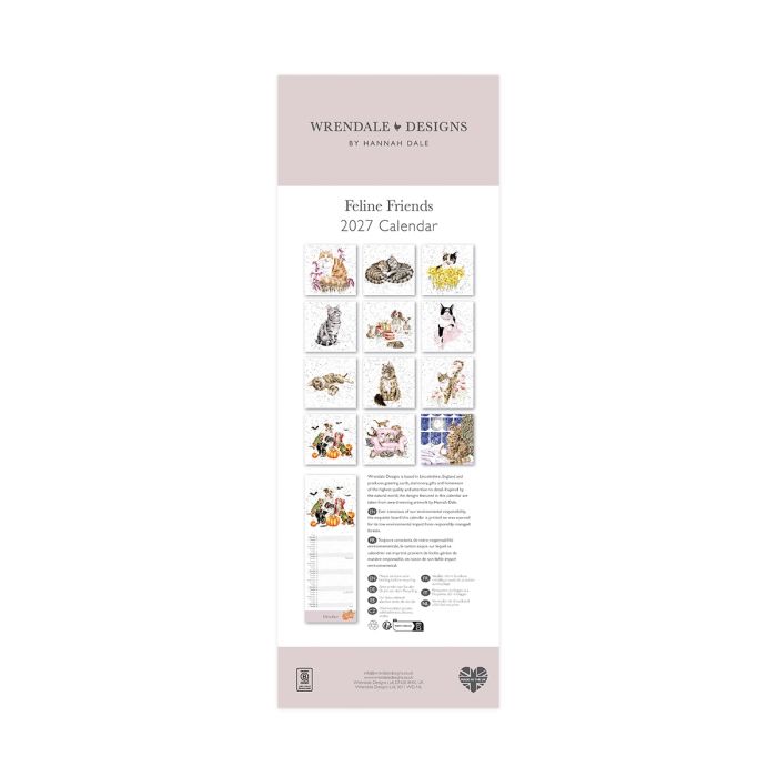 Wrendale 2027 Feline Friends' Cat Slim Calendar