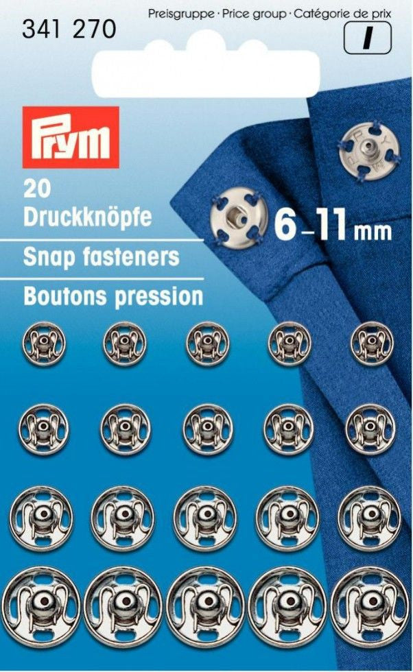 Prym Sew On Snap Fasteners Silver