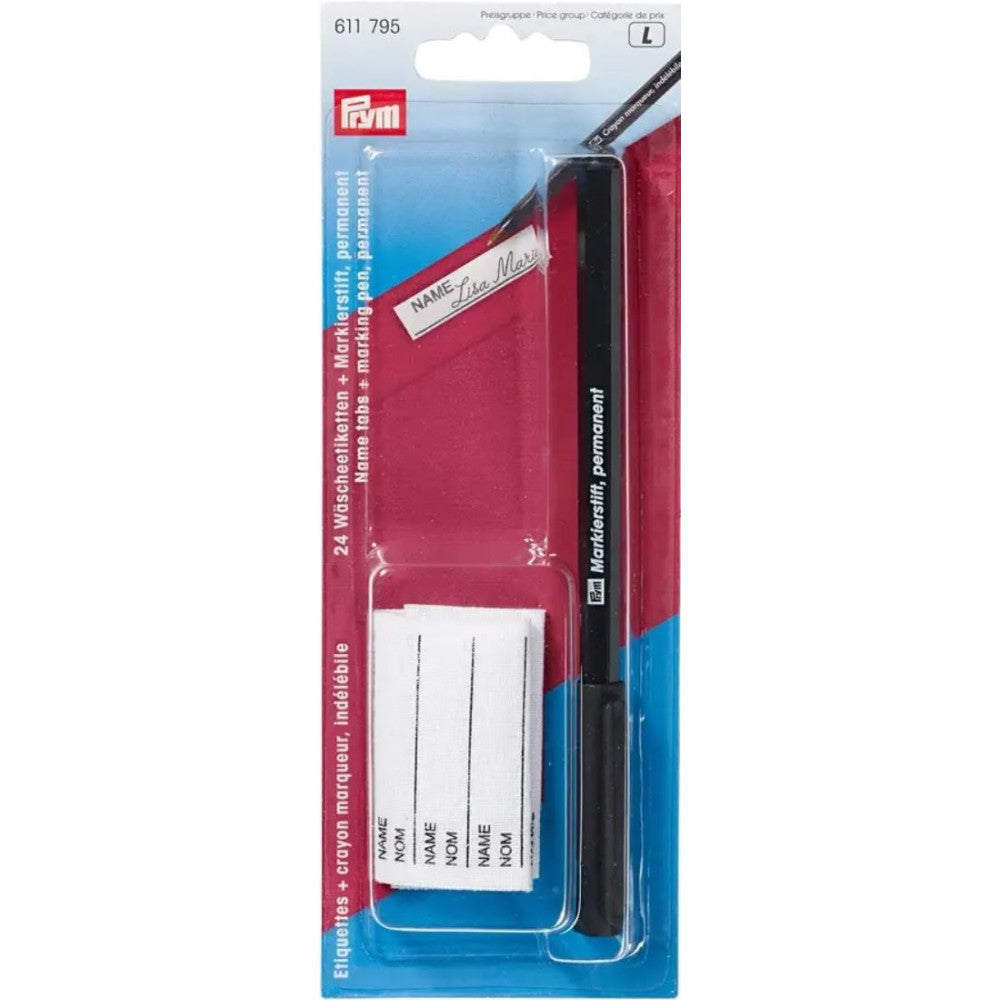 Prym 24 Laundry Marking Tabs and 1 Permanent Marker