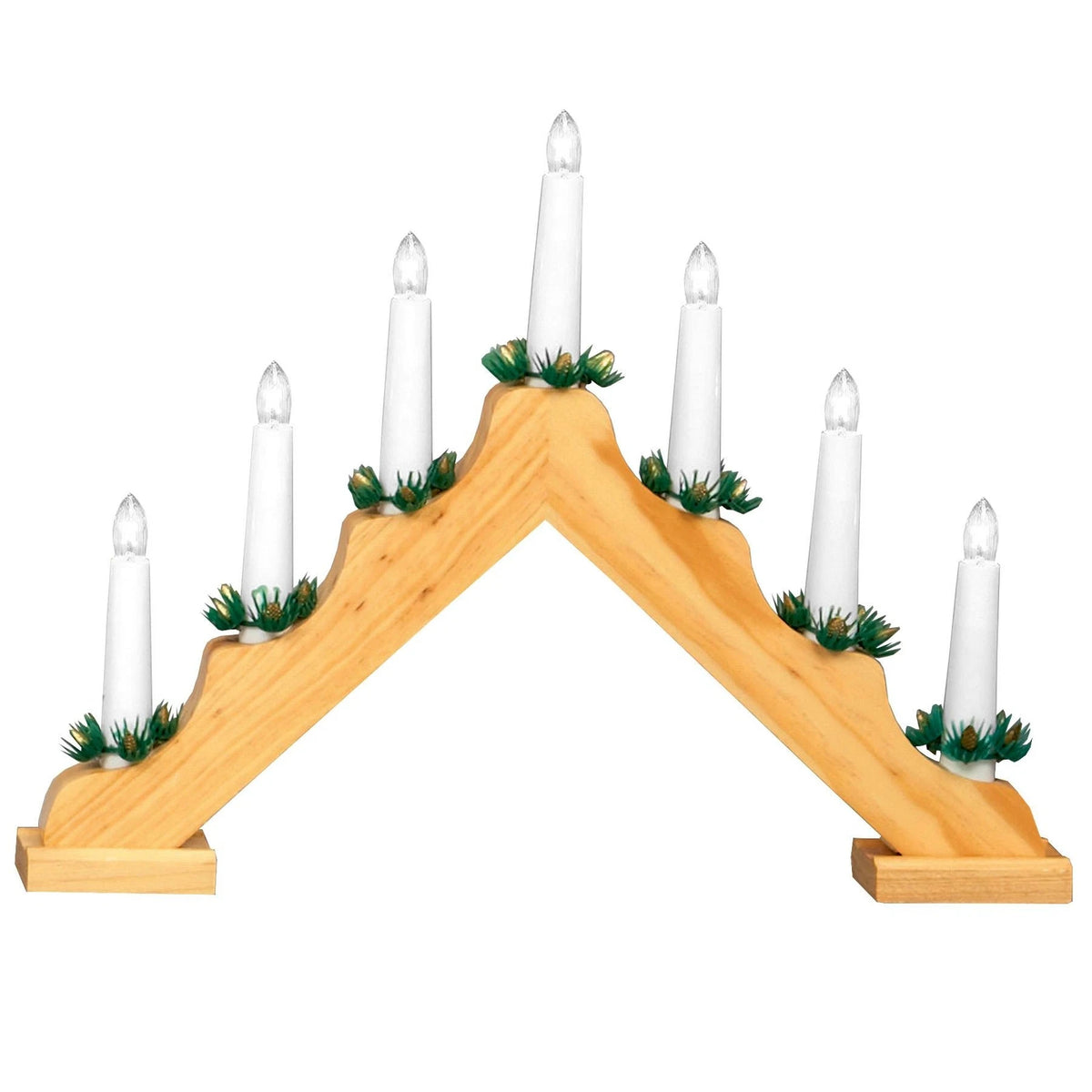 Premier 40cm 7 Light Battery Operated Wooden Candlebrigde Warm White