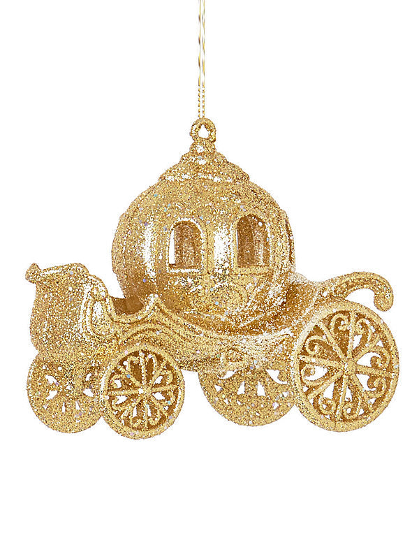 Premier 12cm Gold Glitter Cinderella Carriage Hanging Ornament