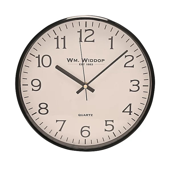 WM Widdop 30cm Slim Line Cased Wall Clock - Black